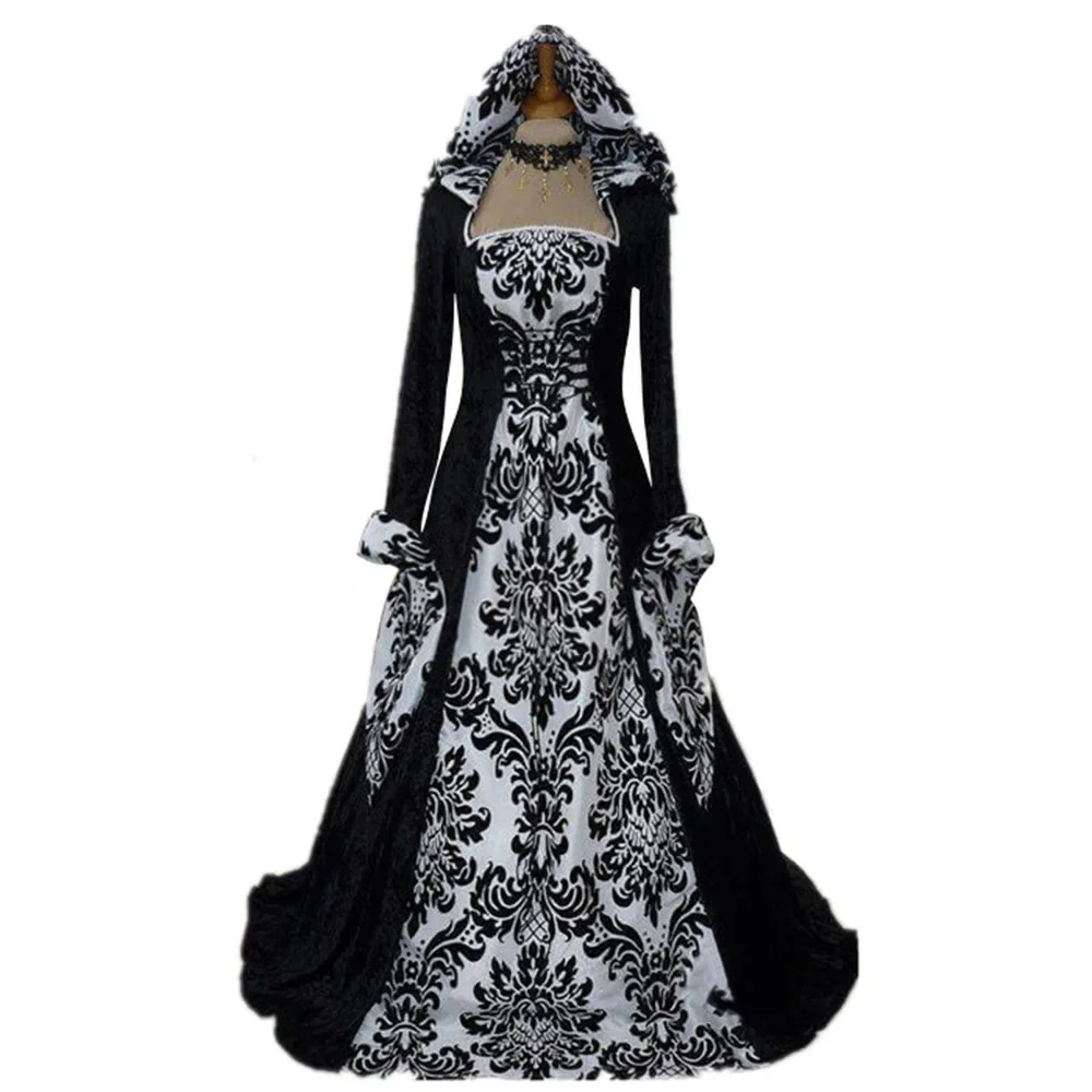 Damen Mittelalter Renaissance Kapuzenkleid 19. Jahrhundert Europäische Kostüme Damen Vintage Viktorianisch Gothic Prinzessin Kleider