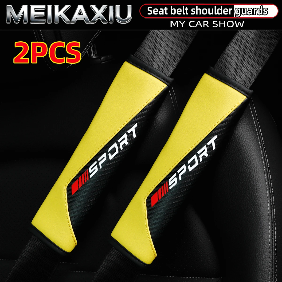 Kohlefaser-Autosicherheitsgurtbezüge Schulterpolster mit Roten Buchstaben im Sportstil Neue Auto-Accessoires für Frauen 1/2 Stück für Alle Jahreszeiten Image