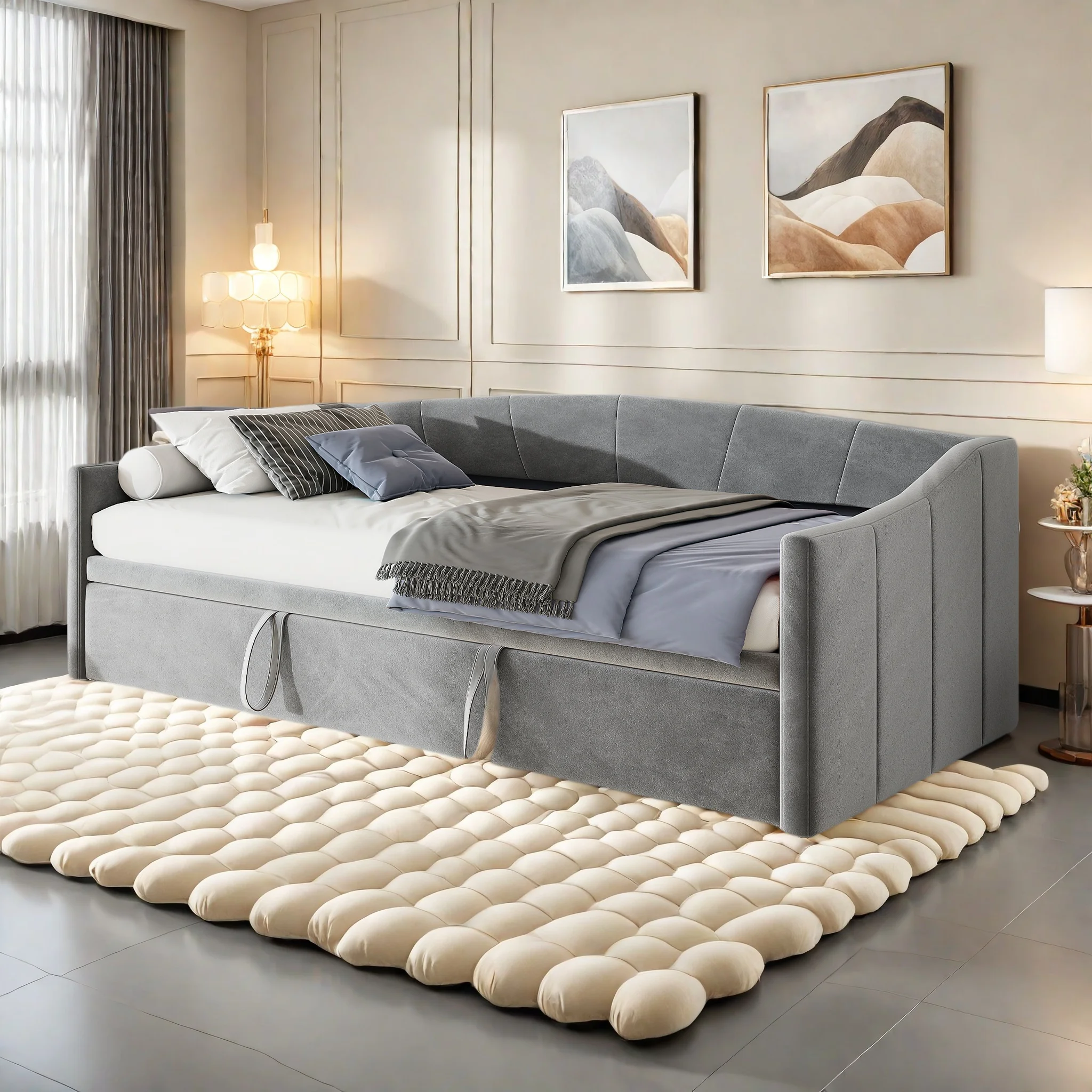 Anajqaqia 90×200 cm Wohnzimmer-Schlafsofa, gepolstertes Bett, ausziehbares Schlafsofa, Ausziehbett, mit Lattenrost und Rückenlehne