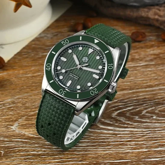 San Martin Herren-Automatikuhr, 39 mm, mechanische Armbanduhr, 20 Bar, wasserdicht, leuchtender Saphir, Miyota 90S5 Guilloche MOP-Zifferblatt Image