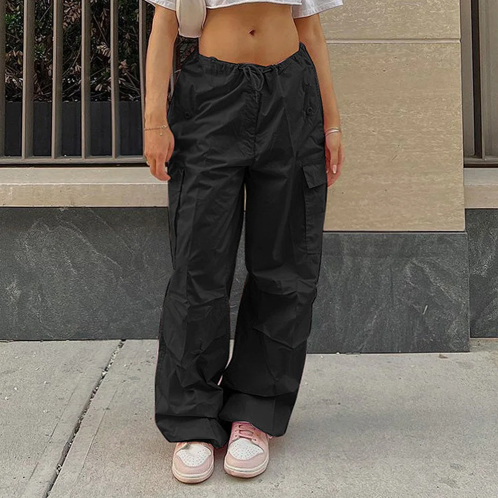 2024 europäische und n Street Fashion Damen Kordel zug Fünf-Taschen-Cargo hose lose schnell trocknende Casual-Sport hose Image