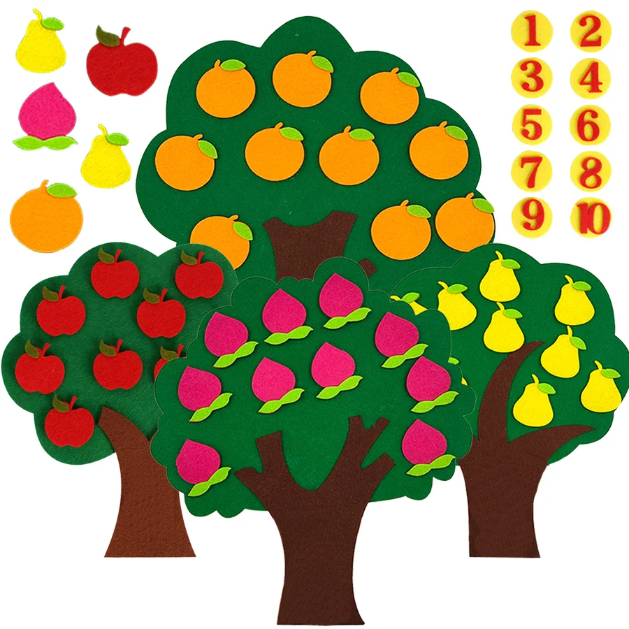 1-10 Digitale Obstbaum-Cartoon-Filz-Schulmathematik-Lehrmittel Farbige Zahlen Kognitive Filz-Schulbürobedarf Image
