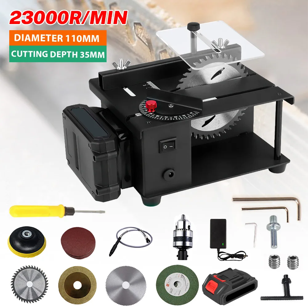 Multifunktionale Mini-Tischkreissäge 23000 U/min Hochleistungs-Elektro-Tischsäge DIY-Modell 0-90 Winkel-Schneidemaschine Holzbearbeitungs-Tischkreissäge Image