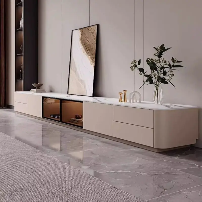 TV-Schrank aus Schiefer, TV-Schrank aus Massivholz, Couchtisch-Kombination, Wohnzimmer, leichter, luxuriöser, raumhoher Schrank aus Glas für zu Hause Image