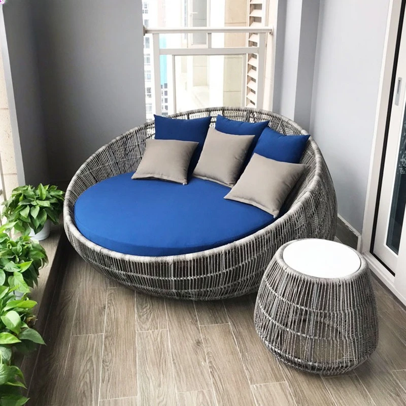 Outdoor-Sofa für Hof und Terrasse, Freizeit-Großrundbett, Hotel-Outdoor-Rattanbett, Garten-Sonnenzimmer-Lounge-Sessel