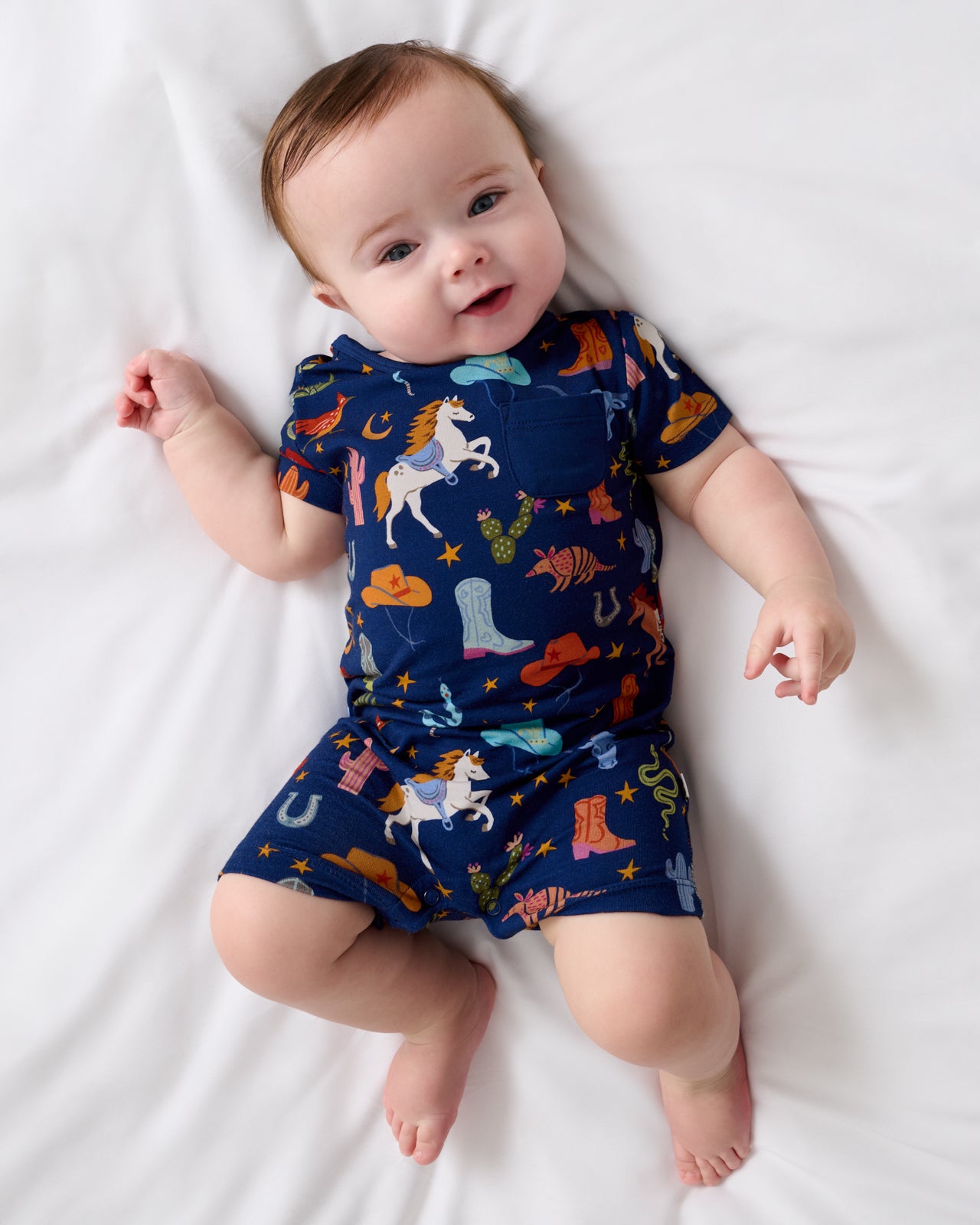 Blue Rancher Roundup Pocket Bamboo Baby Romper - Short-Sleeves & Shorts - 18-24 months - Little Sleepies