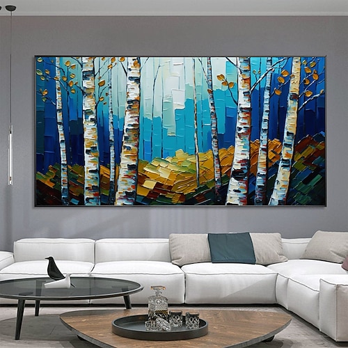 Handgefertigtes Original-Waldölgemälde auf Leinwand, Wandkunst-Dekor, abstraktes Herbstlandschaftsgemälde für die Inneneinrichtung, mit gespanntem Rahmen/ohne Innenrahmen-Gemälde Image