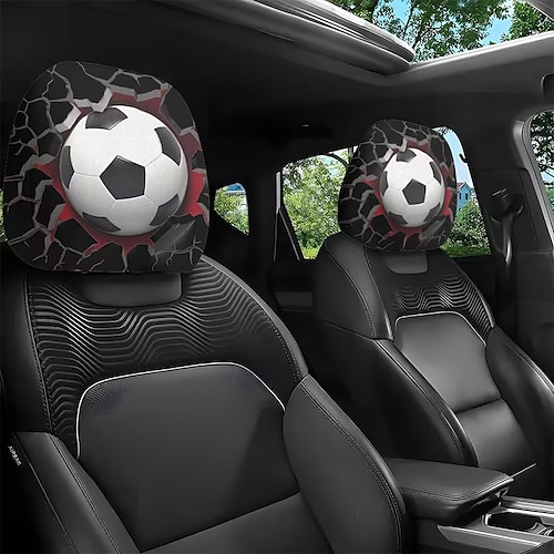 2er-Set Auto-Kopfstützenbezüge mit Fußballmotiv, Auto-Innenausstattung, modischer Sitzschutz, einfach zu montieren, geeignet für lange Fahrten und Stadtverkehr, perfekte lustige Autodekoration, erhöht Image