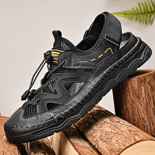 Atmungsaktive Herren-Sportsandalen aus Kunstleder – leichte Sommerschuhe zum Hineinschlüpfen mit verstellbarem Riemen, flexibler, rutschfester Sohle, ideal für Outdoor-Abenteuer und Reisen Image