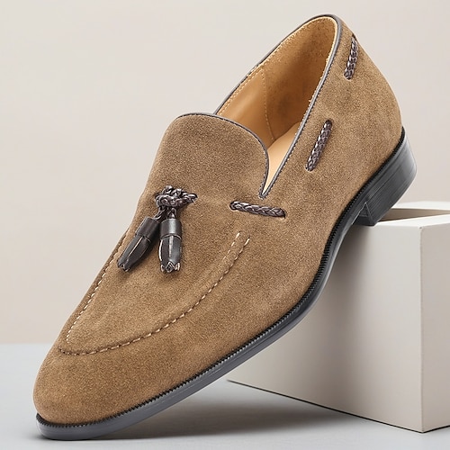 Herren Klassisch Lässig Leder Wildleder Italienisches Vollnarbenleder Rutschfest Loafer Braun Sommer Frühling Ganzjahres Image
