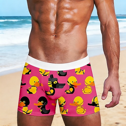 Herren Tiermotiv Cartoon Ente Dehnbare Boxershorts Badeshorts Boxer-Badeshorts Lustig Lässig Heim Strandurlaub Elastischer Bund Feuchtigkeitsableitend Atmungsaktive Unterwäsche Designer Bekleidung Image