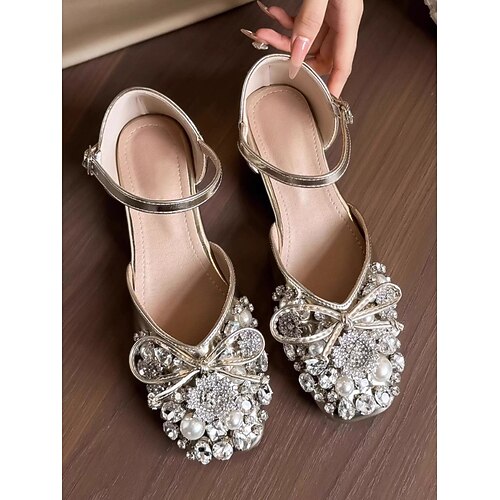 Damenschuhe Mardi Gras mit goldenen Perlenverzierungen Vintage Blockabsatz Schuhe für das Venedig Karnevalsfest Image