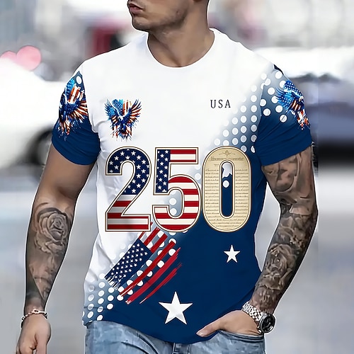 Amerikas 250. Jahrestag Herren Amerikanische US-Flagge Adler T Shirt Kurzarm T-Shirt 3D-Druck Rundhalsausschnitt Hemd Täglich Militär Täglich Straße Weiß 1 Weiß 2 Weiß 3 Sommer Frühling Bekleidung S Image