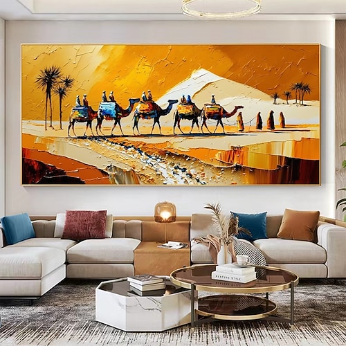 Handgefertigtes originales Wüstenkamel-Ölgemälde auf Leinwand, Wandkunst-Dekor, abstraktes Gemälde für Heimdekoration mit gespanntem Rahmen/ohne Innenrahmen-Gemälde Image