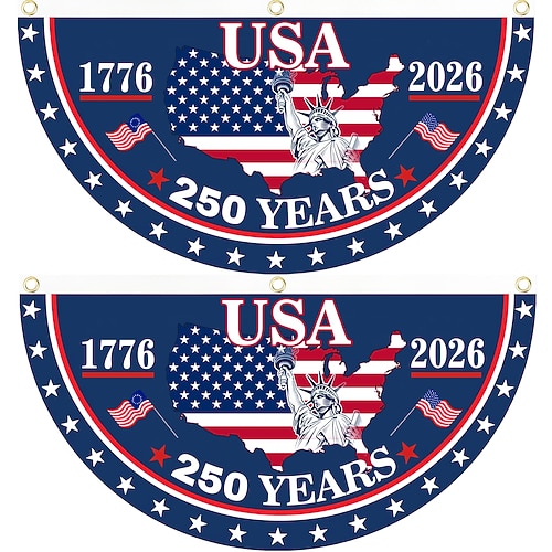 2 Stück U.S. 250. Jubiläumsflagge 1,5x3 FT 1776-2026 Fan-Flags Wimpel-Flagge patriotische Sterne Garten-Schilder hängende Dekoration für draußen Eingangstür Veranda Willkommens-Hintergrund mit