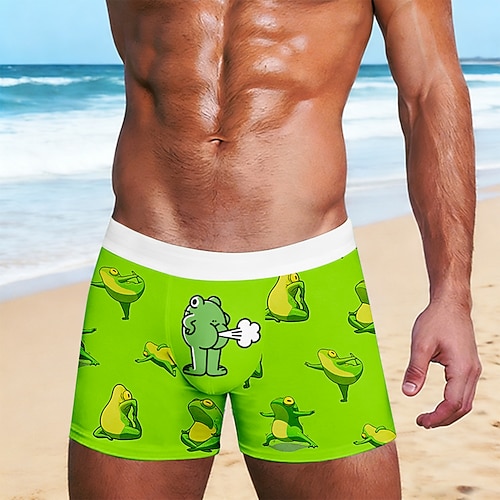 Herren Tiermotiv Cartoon Frosch Dehnbare Boxershorts Badeshorts Boxer-Badeshorts Lustig Lässig Heim Strandurlaub Elastischer Bund Feuchtigkeitsableitend Atmungsaktive Unterwäsche Designer Bekleidung Image