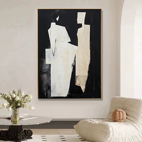 handgefertigtes Ölgemälde auf Leinwand, Wandkunst, Dekoration, schwarz-weiß, abstrakte Modefiguren für luxuriöses Wohndekor, gespannter Rahmen, hängendes Gemälde/gerolltes rahmenloses, ungespanntes Image