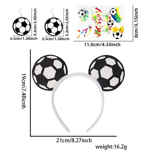 Fan-Set für das globale Sommer-Fußballspiel USA-Kanada-Mexiko 2026, Cheerleading-Accessoires, Fußball-Haarreif, Ohrringe, Tattoo-Aufkleber, Outfits/Accessoires zum Anfeuern und Unterstützen von