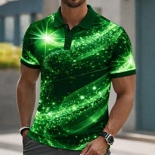 Herren Galaxie Poloshirts Kurzarm Polo-Shirts Hemden mit Kragen Lässig Athleisure Knöpfe Frühling Sommer Blau Purpur Grün Image