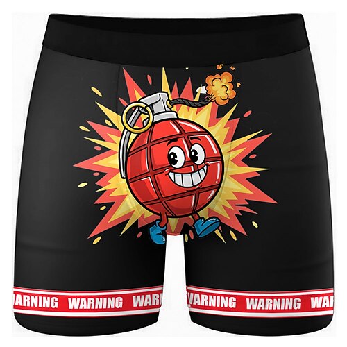 Herren Cartoon Mit Buchstaben bedruckt Bombe Dehnbare Boxershorts Badeshorts Boxer-Badeshorts Lustig Lässig Heim Strandurlaub Elastischer Bund Feuchtigkeitsableitend Atmungsaktive Unterwäsche Designer Image