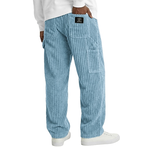 Herren Hose Cordhose Winterhose Freizeithose Baggy-Hosen Kordelzug Mehrere Taschen Einfarbig Komfort Volle Länge Lässig Täglich Outdoor Mode Streetwear Weiß Marineblau Unelastisch Image