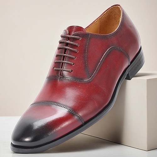 Hochwertige Herren-Lederschuhe – echtes Rindsleder, Oxford-Design mit Kappe, elegantes und stilvolles Design, bequemer Tragekomfort, ideal für Hochzeiten, Partys, Geschäfts- und formelle Anlässe Image