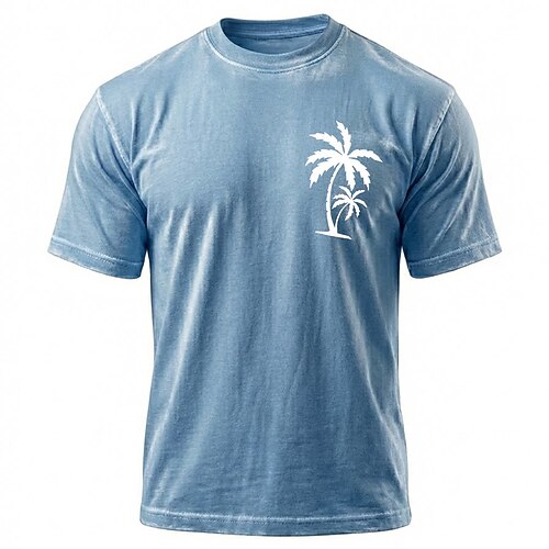 Herren Kokospalme T Shirt Mineralwasch-Tee Kurzarm T-Shirt Säurewäsche Rundhalsausschnitt Hemd Vintage-Retro Lässig Strand Reise Blau Purpur Grau Sommer Frühling Bekleidung M L XL 2XL 3XL Image