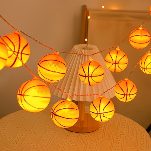 LED-Lichterkette mit Basketballmotiv, 1,5 m lang, 10 LEDs, für WM-Aktivitäten, Feiertage, Partys und Schlafzimmerdekoration Image
