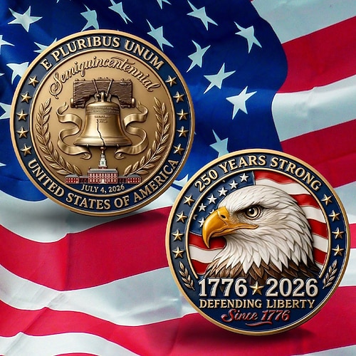 Gedenkmünze zum 250. Jahrestag der Unabhängigkeit der USA mit Motiven der Freiheitsglocke und des Adlers – ein Geschenk zu Ehren von 250 Jahren amerikanischer Freiheit Image