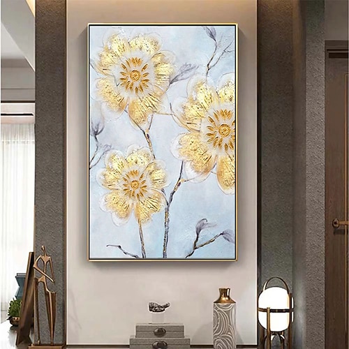 Handgefertigtes Ölgemälde auf Leinwand, Wandkunst, Dekoration, abstrakte Blumen für Wohnkultur, gerollt, rahmenlos, ungedehnt Image