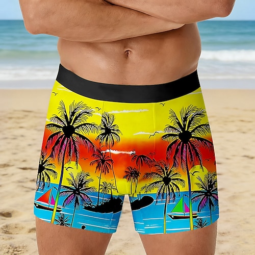 Herren Kokospalme Natur Landschaft Tropische Pflanzen Dehnbare Boxershorts Badeshorts Boxer-Badeshorts Hawaiianisch Lässig Heim Strandurlaub Elastischer Bund Feuchtigkeitsableitend Atmungsaktive Image