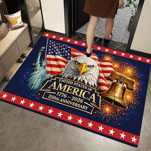 Fußmatte zum 250. Jahrestag der USA mit Weißkopfseeadler, amerikanischer Flagge und Freiheitsglocke – eine patriotische Dekoration für den Eingangsbereich (1776–2026). Image
