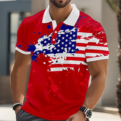 250. Jahrestag der Gründung der Vereinigten Staaten von Amerika, Veteranentag Herren Amerikanische Flagge Poloshirts Kurzarm Polo-Shirts Hemden mit Kragen Lässig Athleisure Knöpfe Frühling Sommer Image