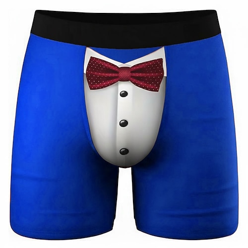 Herren Kostüm Falsches Kragen- und Anzugdesign Dehnbare Boxershorts Badeshorts Boxer-Badeshorts Lustig Lässig Heim Strandurlaub Elastischer Bund Feuchtigkeitsableitend Atmungsaktive Unterwäsche Image