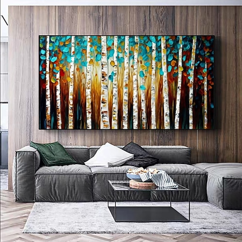 Handgefertigtes Original-Waldölgemälde auf Leinwand, Wandkunst-Dekor, abstraktes Herbstlandschaftsgemälde für die Inneneinrichtung, mit gespanntem Rahmen/ohne Innenrahmen-Gemälde Image