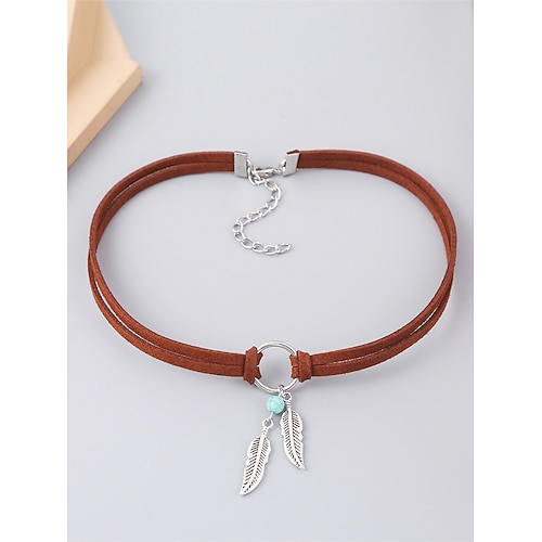 Boho-Halskette mit Federanhänger für Damen – Kunstwildlederband mit türkisfarbener Perle, verstellbarer Festivalschmuck für freigeistige Teenager und Erwachsene, ideal für Sommerausflüge und Konzerte Image