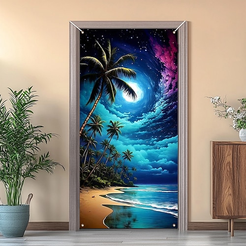 Poster Türabdeckung Banner für den Außenbereich Strand Urlaub Tropisch 3D Party Wohnheim Jugendzimmer Studentenwohnheim Jungs, Männerhöhle, Studentenwohnheim Hintergründe aufnehmen Wohndeko Image
