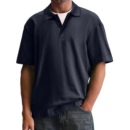 Herren Poloshirts Lässig Geschäft Umlegekragen Kurzarm Mode Basic Einfach Knöpfe Sommer Frühling Blau Dunkelgrün Schwarz Weiß Rote Purpur Poloshirts Image