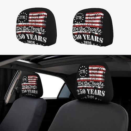 2 Stück Autositz-Kopfstützenbezüge zum 250. Jahrestag der amerikanischen Unabhängigkeit (1776–2026), robuste Wirbelsäulenstütze für lange Fahrten, universell passend für Pkw, Lkw und SUVs Image