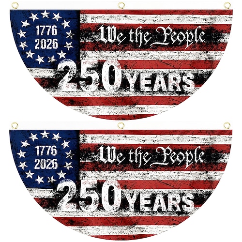 2 Stück U.S. 250. Jubiläumsflagge 1,5x3 FT 1776-2026 Fan-Flags Wimpel-Flagge patriotische Sterne Garten-Schilder hängende Dekoration für draußen Eingangstür Veranda Willkommens-Hintergrund mit