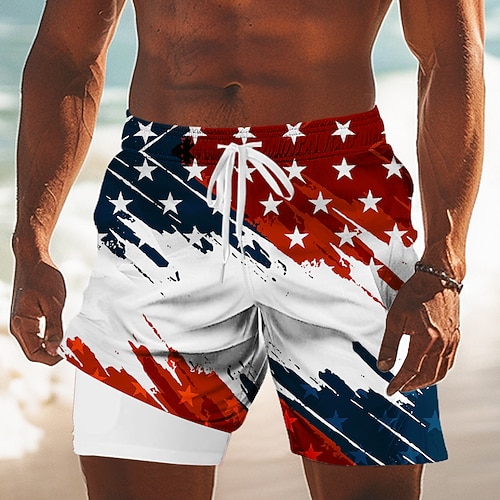 Herren 250. Jahrestag des Unabhängigkeitstages der USA am 4. Juli US Flagge Gefütterte Shorts 2 in 1 Badeshorts Badeshorts Mittlere Taille Patriotisch Ferien Seitentaschen Mit Kompressionsfutter Image