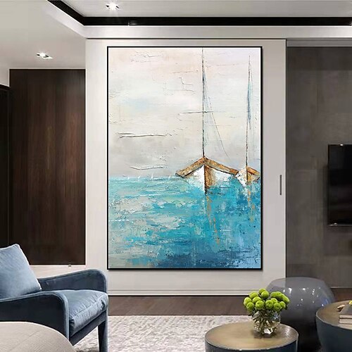 Handgefertigtes Ölgemälde auf Acryl-Leinwand, Wandkunst, Dekoration, zeitgenössische abstrakte Segel gesetzt, glattes Segeln für Heimdekoration, gerolltes, rahmenloses, ungedehntes Gemälde Image