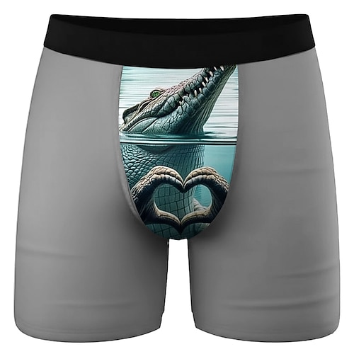 Herren Krokodil Herzförmig Urkomisch Dehnbare Boxershorts Badeshorts Boxer-Badeshorts Lustig Lässig Heim Strandurlaub Elastischer Bund Feuchtigkeitsableitend Atmungsaktive Unterwäsche Designer Image