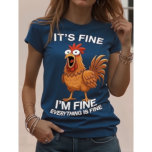 Damen T Shirt Druck Grafik Tiermotiv Vintage Stilvoll Klassisch Kurzarm Rundhalsausschnitt Rundhals Normale Oberteile Täglich Wochenende Blau Schwarz Grün Sommer Frühling Image