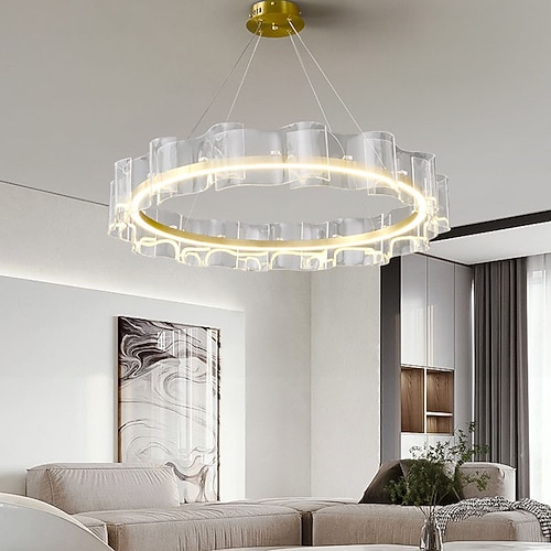 LED-Pendelleuchte 60/80cm 1-flammiges Ring-Kreis-Design dimmbar Aluminium lackierte Oberflächen luxuriöser moderner Stil Esszimmer Schlafzimmer Pendelleuchten 110-240V Image