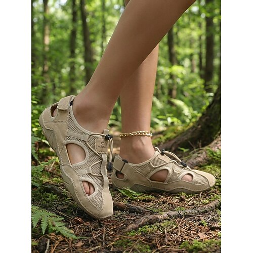 Khakifarbene Outdoor-Wanderschuhe für Damen, atmungsaktive, leichte Trekkingsandalen mit schnelltrocknendem Mesh-Gewebe für Wanderungen auf Wanderwegen und Flusswanderungen Sommerabenteuer Image