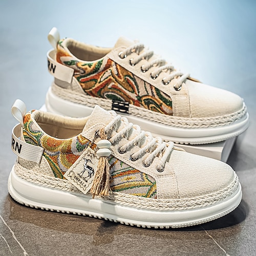 Boho-Sneaker für Herren aus Canvas – flache Slip-on-Sneaker mit farbenfrohem Ethno-Muster, leichte Sommerschuhe für Strand, Urlaub, Musikfestivals und Alltag Image