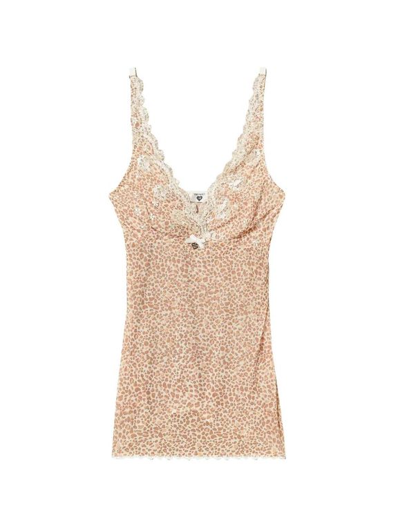 Animal Print Lace Pyjama Top - Natural - Twinset Nightwear