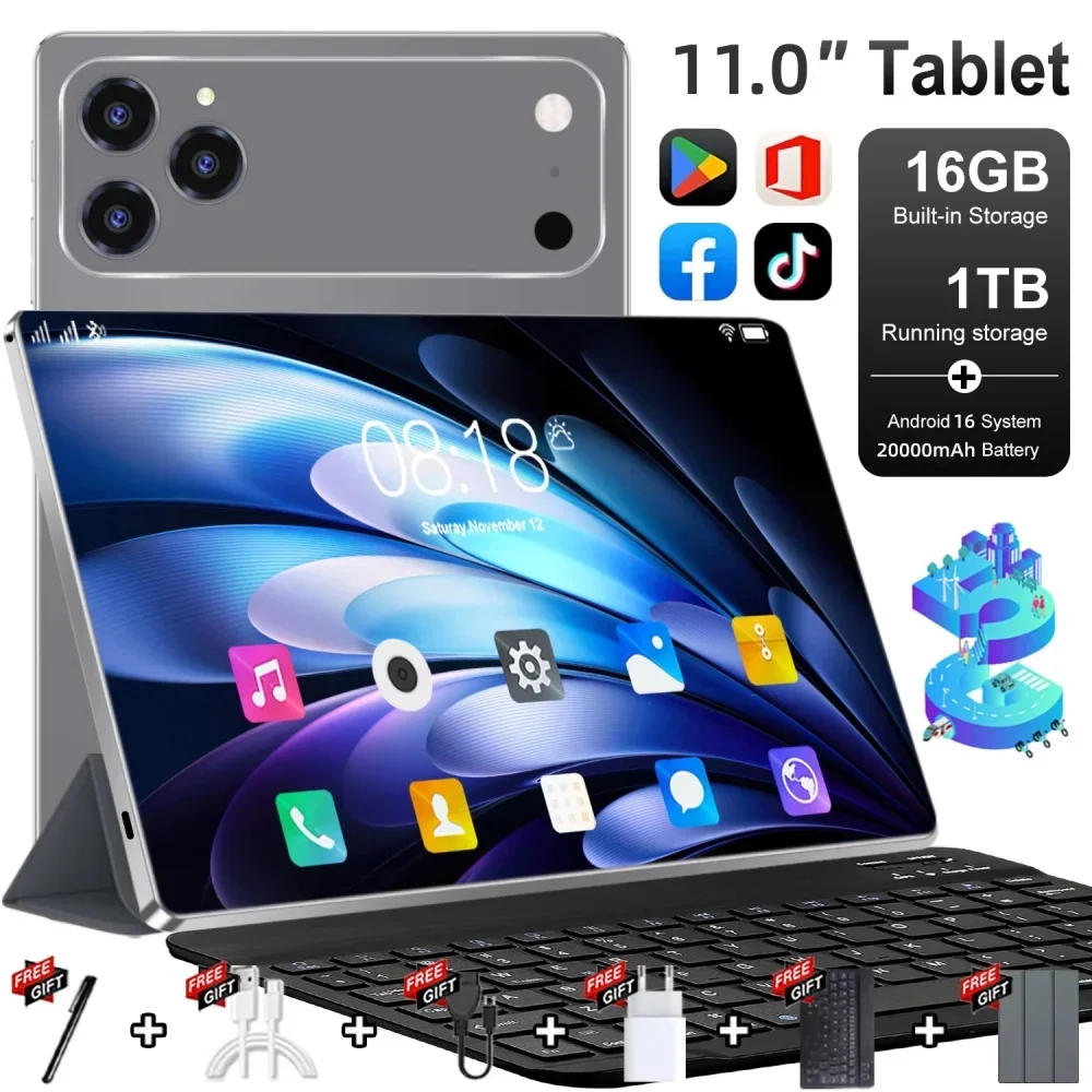 2026 Global New 11 inch tablet Android 16 Pad 17 Pro Max Tablet PC 16GB 1TB 4K HD 5G WIFI Bluetooth GPS 20000mAh Phone tablets