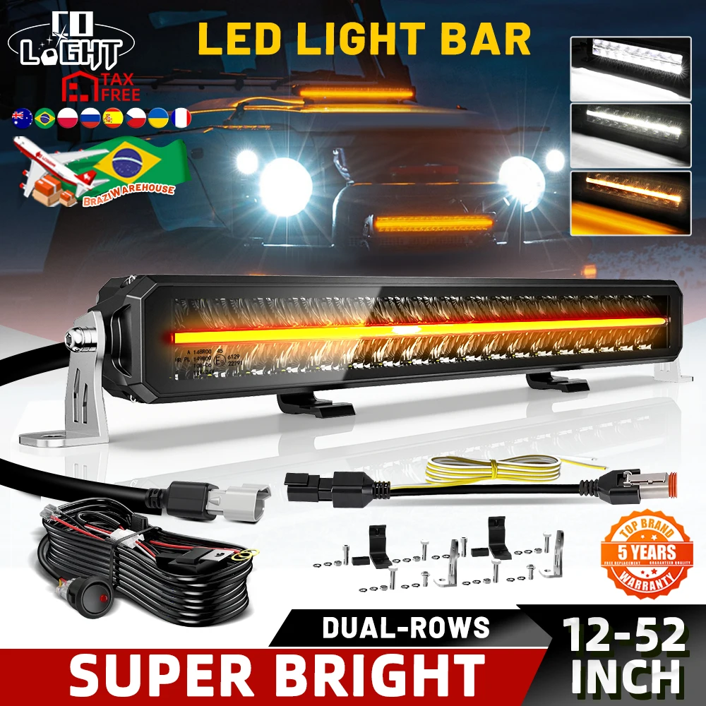 Barra Luminosa LED CO LIGHT a Doppia Fila 22" Spot/Flood Off-Road Antiabbagliamento Bianco/Ambra DRL con Cablaggio 52 Pollici Luci da Lavoro 4x4 per SUV ATV